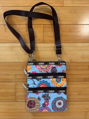 LeSportsac Blue Multi Floral Triple-Zip Crossbody Bag